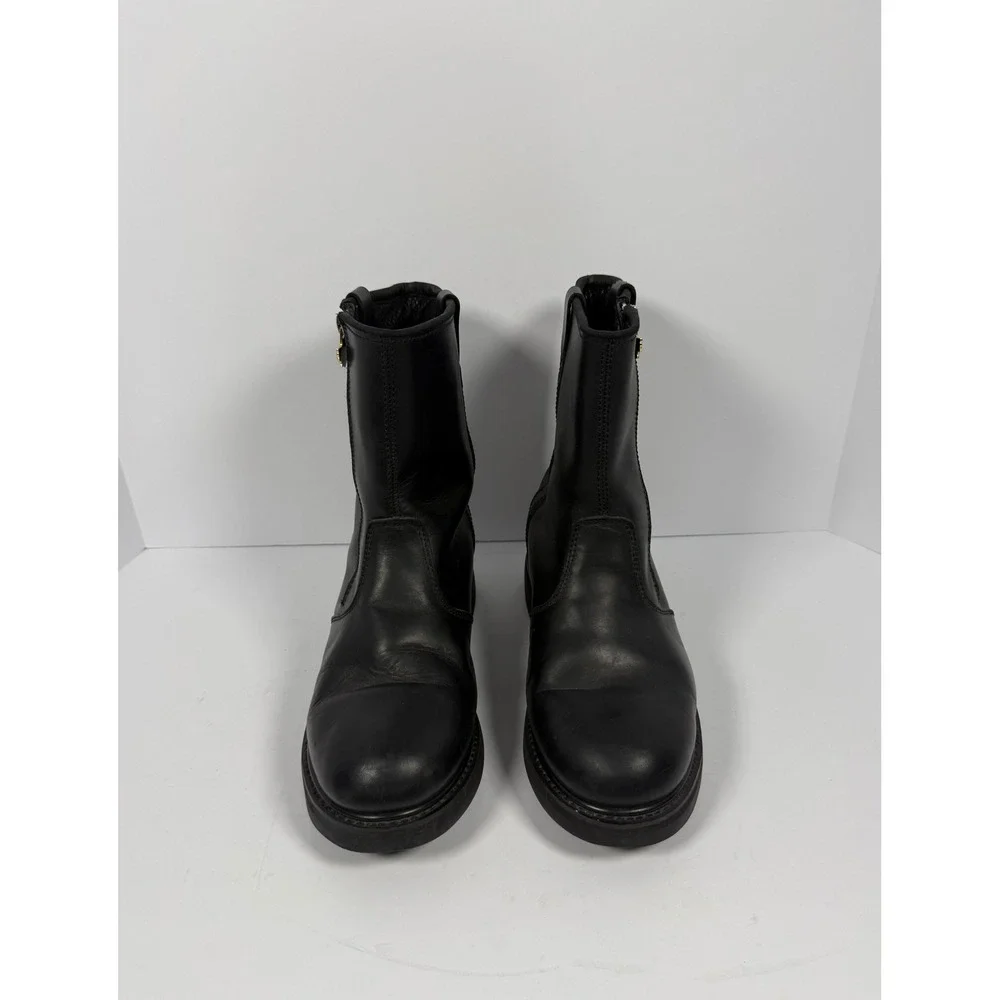 Honda Black Leather Motorcycle Boots Mens 10 Vintage Side Zip Biker 79020